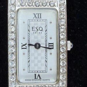 ESQ BY MOVADO TANK DESIGN CRYSTALS SILVERY BAND 6 3/4" L WOMEN'S WRISTWATCH 17